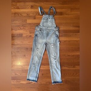Justice Light Blue Ripped Denim Overalls